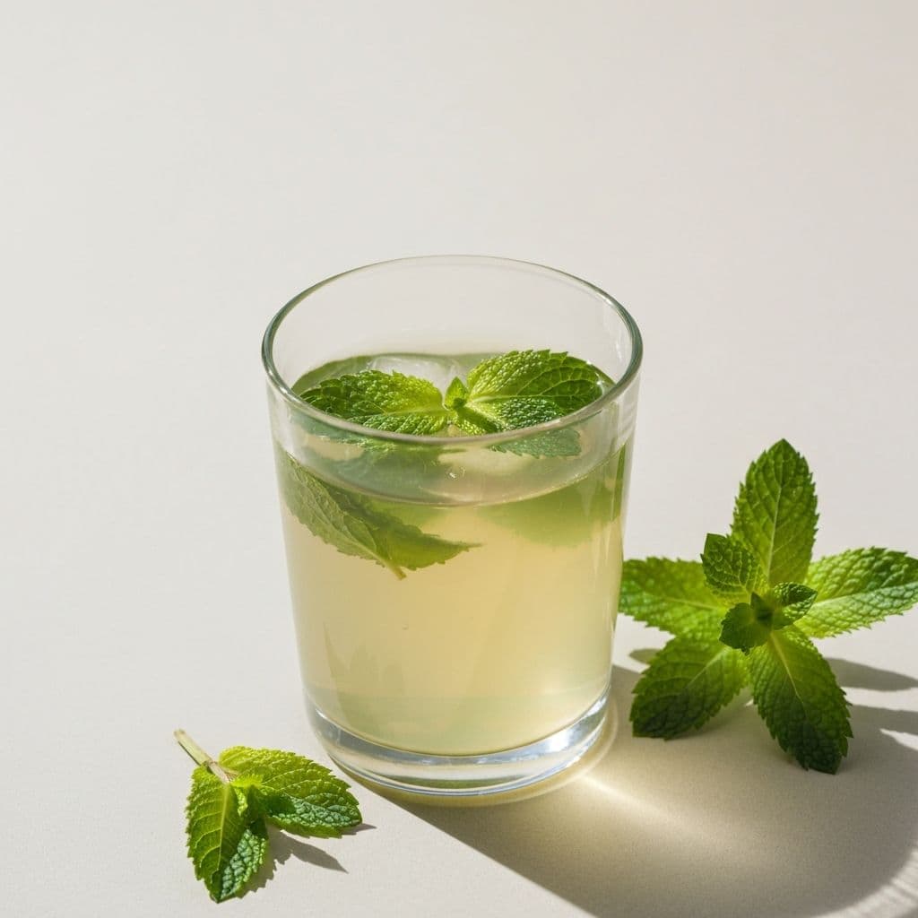 Glass of mint herbal cold brew with fresh mint leaves
